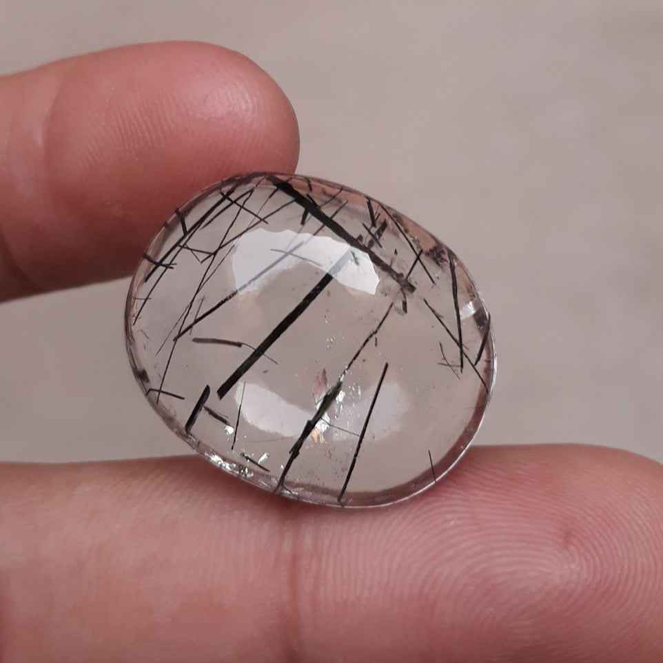 28ct Black Tourmalated Quartz Cabochon aka Black Rutile Quartz - Rutilated Quartz -24x20x9mm