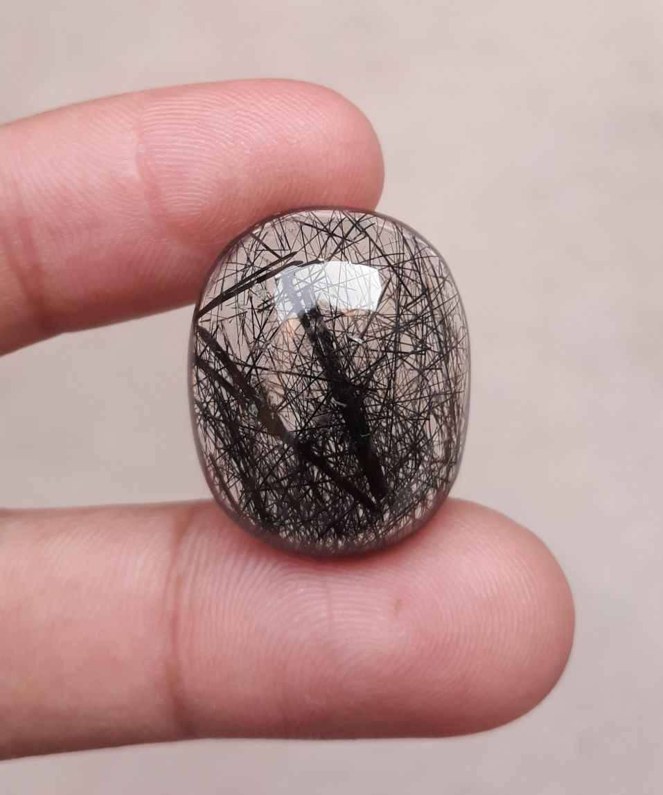 33.60ct Black Tourmalated Quartz -Cabochon Black Rutile Quartz - Rutilated Quartz