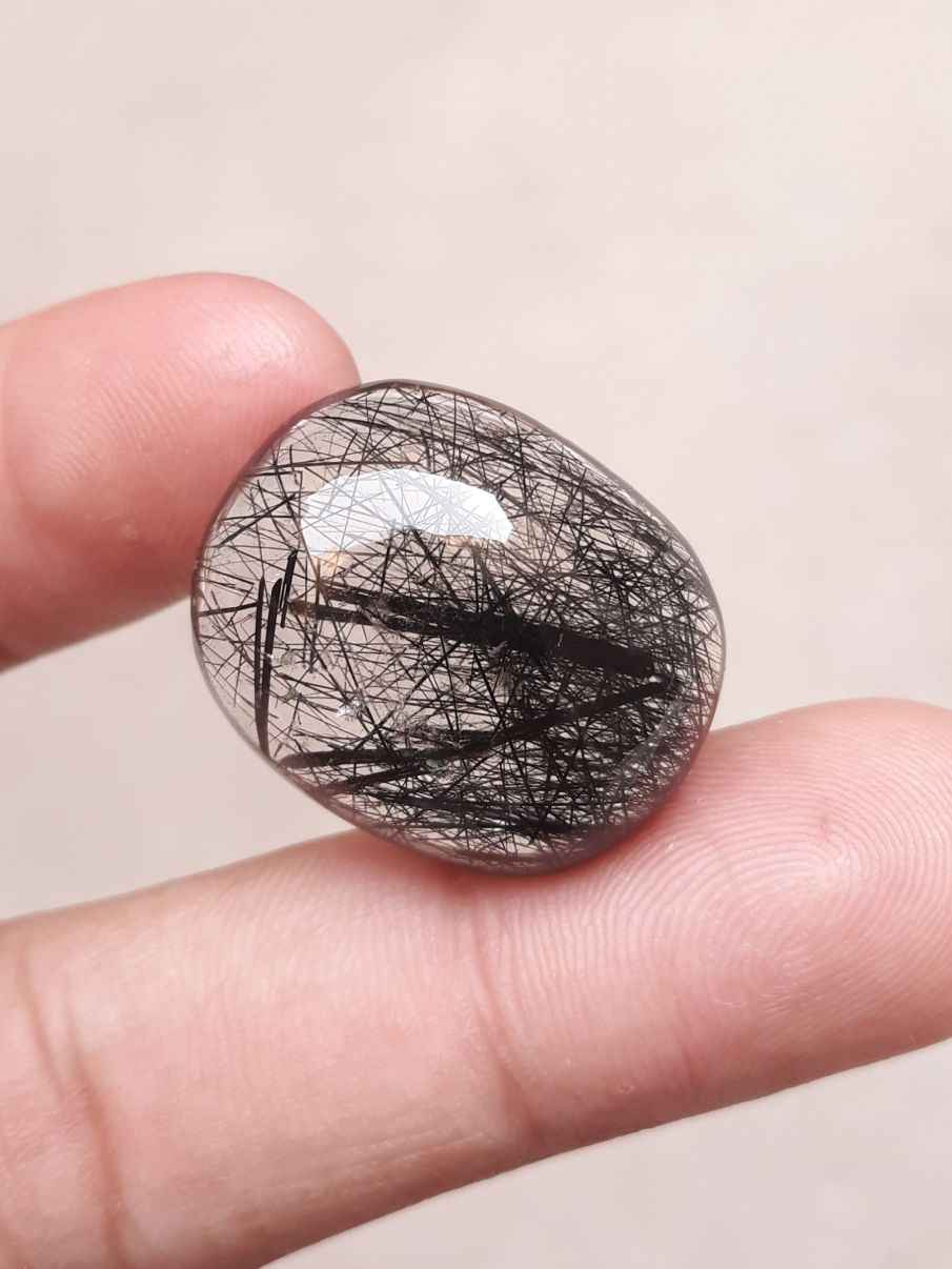 33.60ct Black Tourmalated Quartz -Cabochon Black Rutile Quartz - Rutilated Quartz