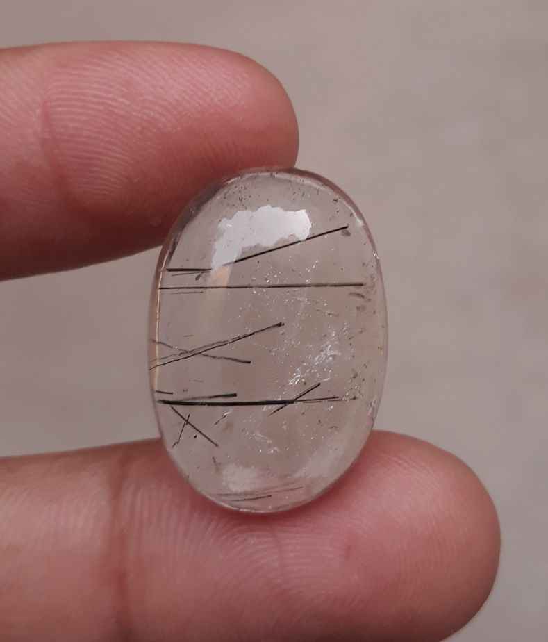 25.9ct Black Tourmalated Quartz -Cabochon Black Rutile Quartz - Rutilated Quartz