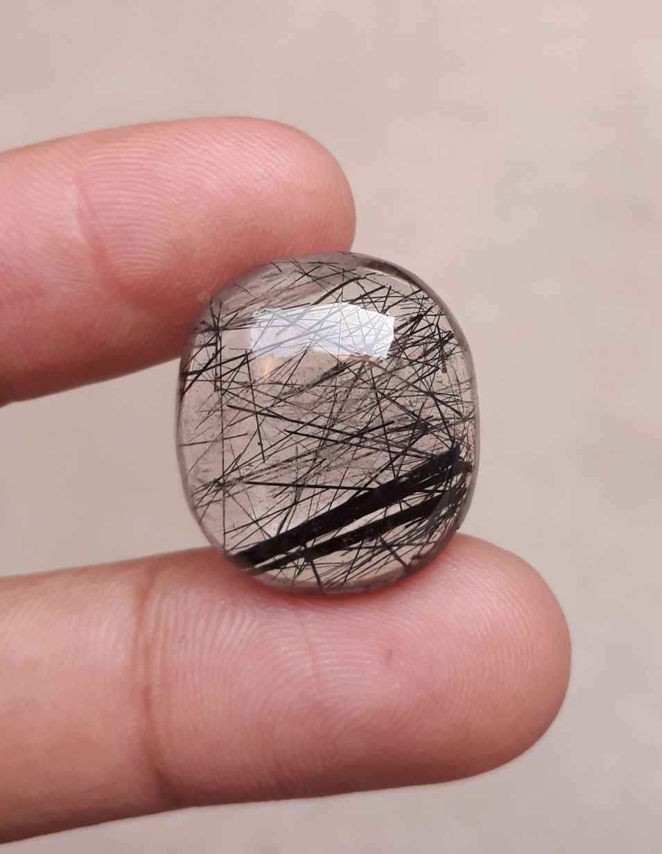 29.20ct Black Tourmalated Quartz -Cabochon Black Rutile Quartz - Rutilated Quartz