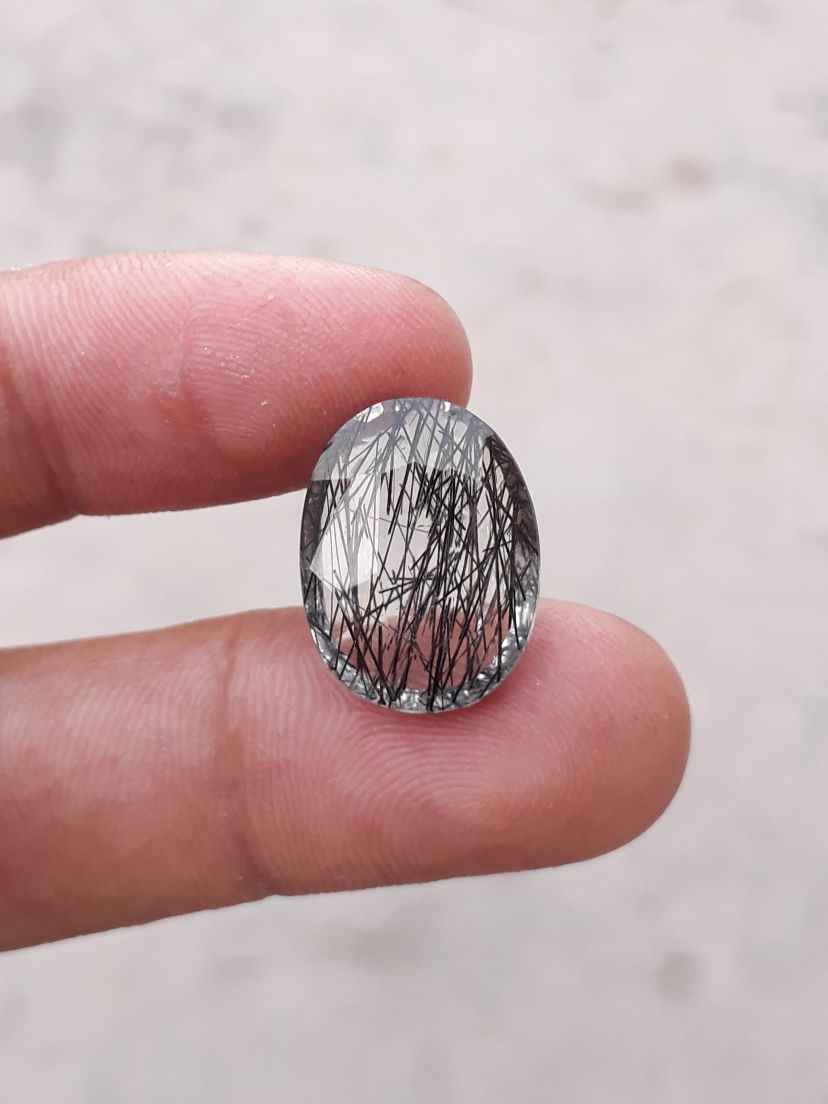 12ct High quality Black Tourmalated Quartz - Black Rutile Quartz - Rutilated Quartz - 19x14.5x7.5mm