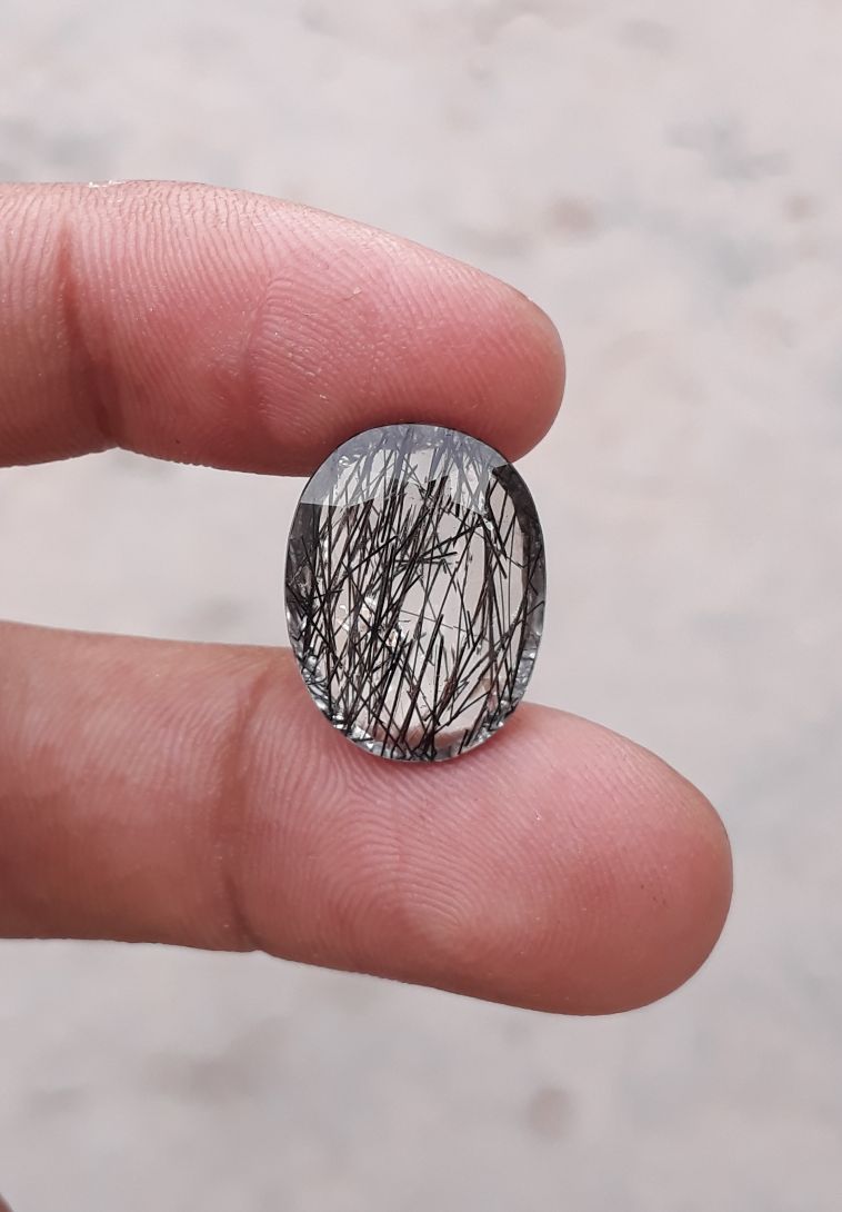 12ct High quality Black Tourmalated Quartz - Black Rutile Quartz - Rutilated Quartz - 19x14.5x7.5mm