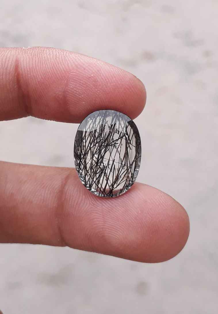 12ct High quality Black Tourmalated Quartz - Black Rutile Quartz - Rutilated Quartz - 19x14.5x7.5mm