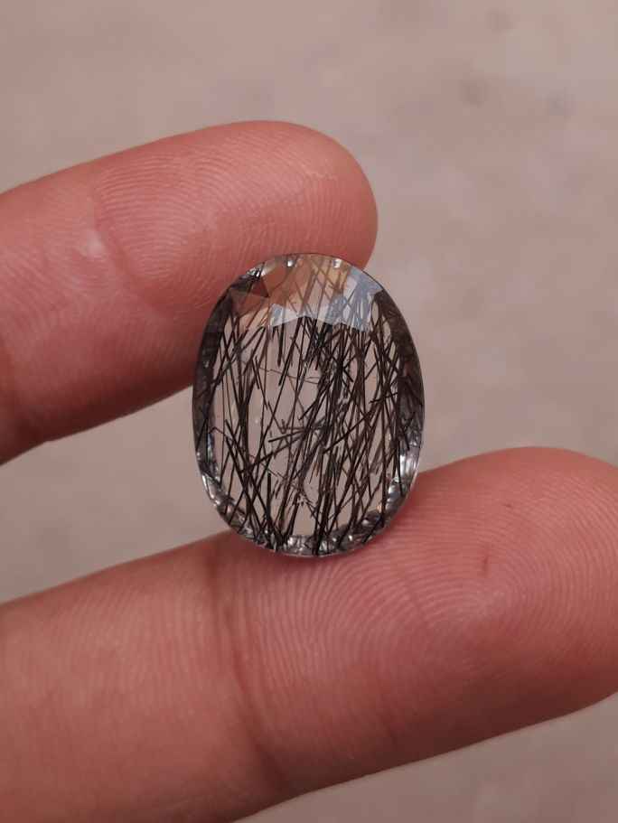 12ct High quality Black Tourmalated Quartz - Black Rutile Quartz - Rutilated Quartz - 19x14.5x7.5mm