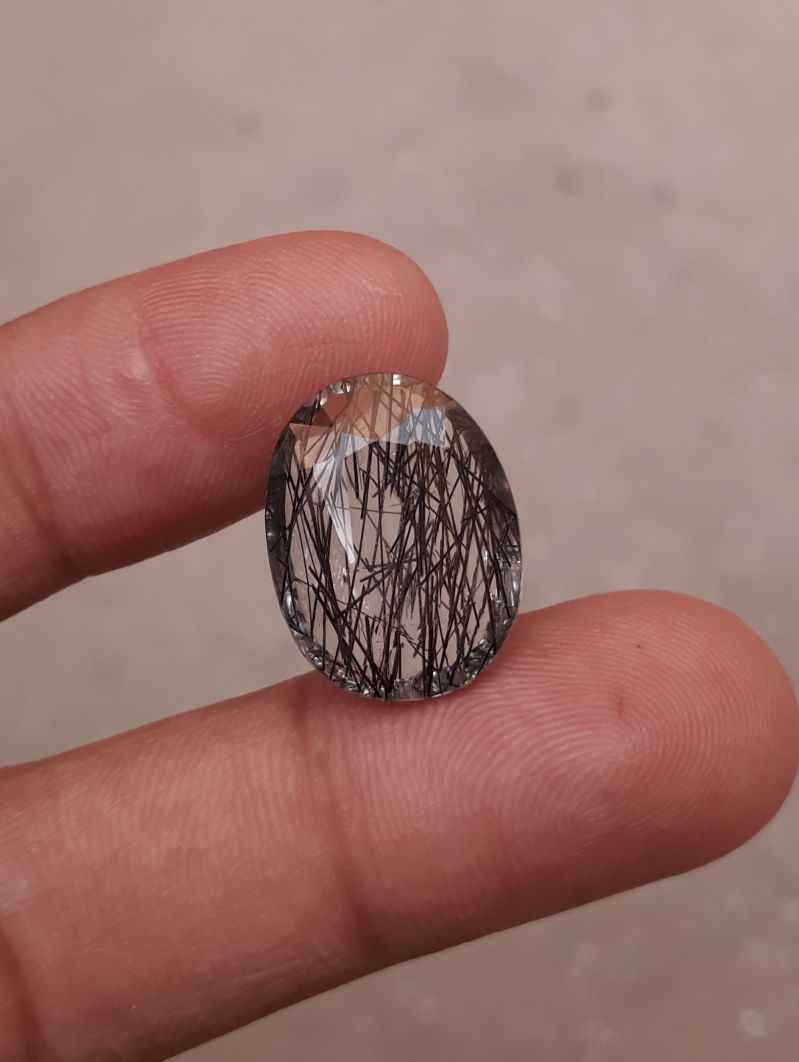 12ct High quality Black Tourmalated Quartz - Black Rutile Quartz - Rutilated Quartz - 19x14.5x7.5mm
