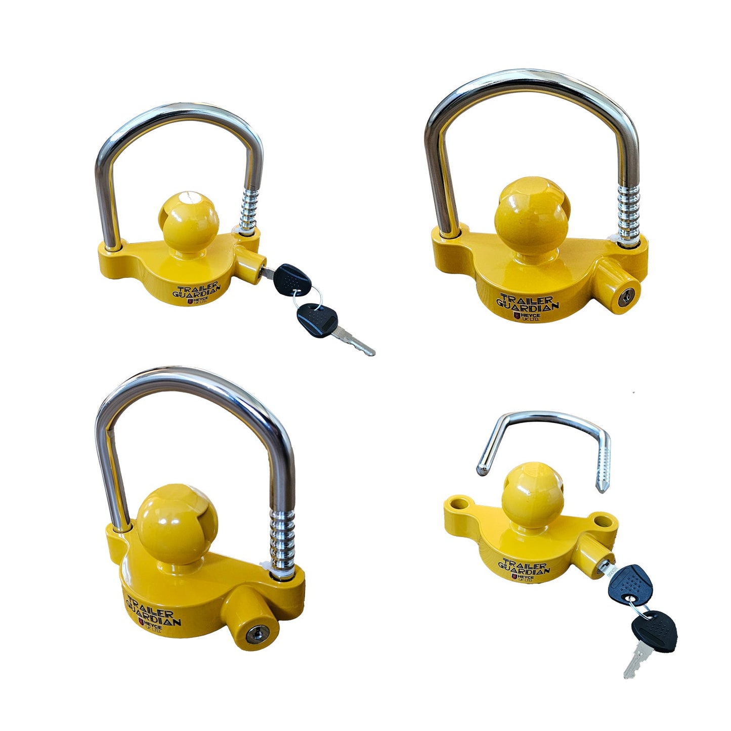 Trailer Guardian Universal Hitch Lock fits 50mm couplings, with an adjustable yellow ball lock.
