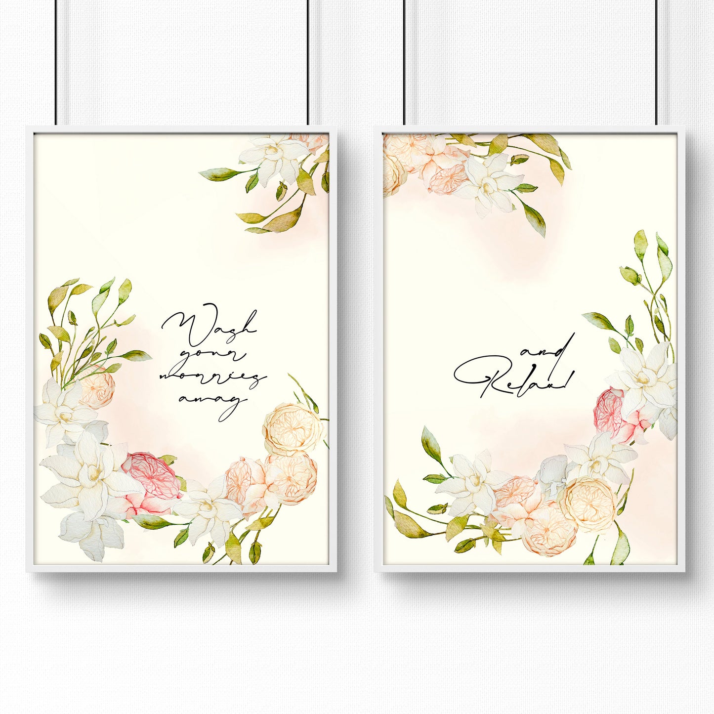 Bathroom art prints | Set of 2 Pink blooms wall art