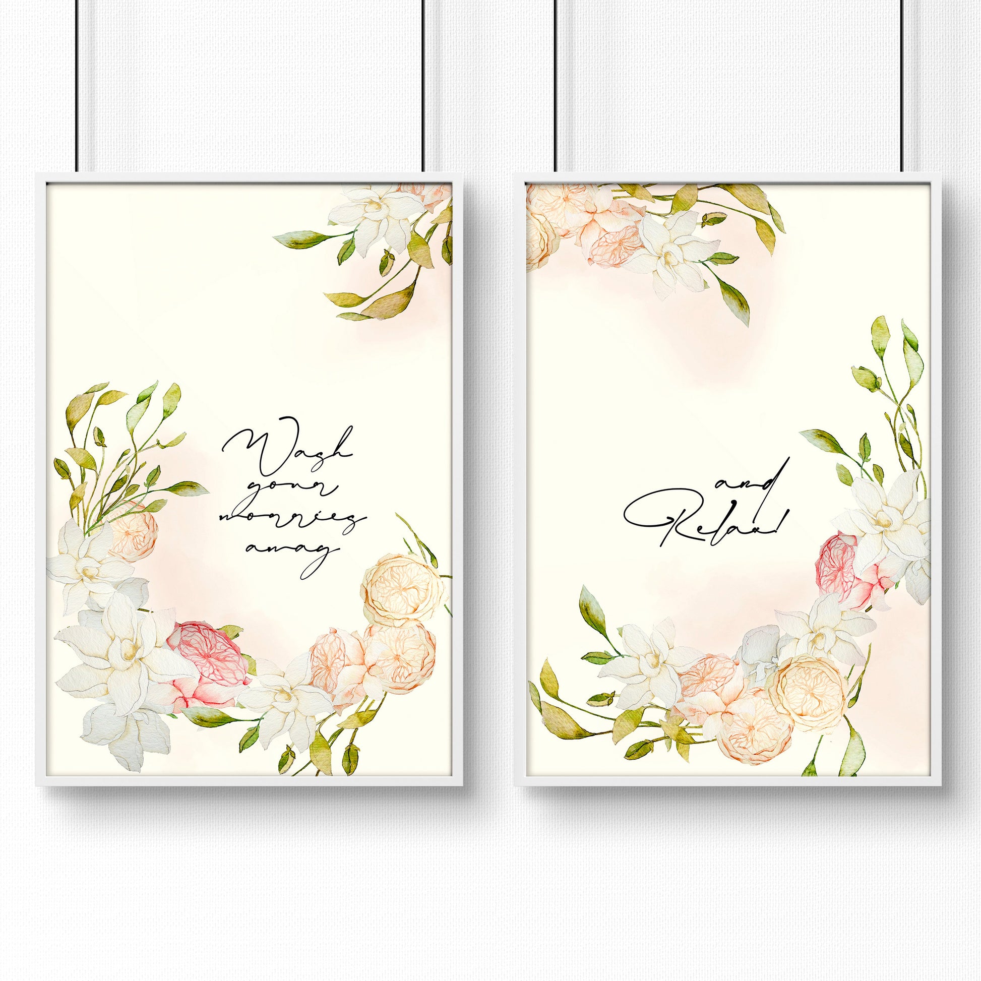 Bathroom art prints | Set of 2 Pink blooms wall art