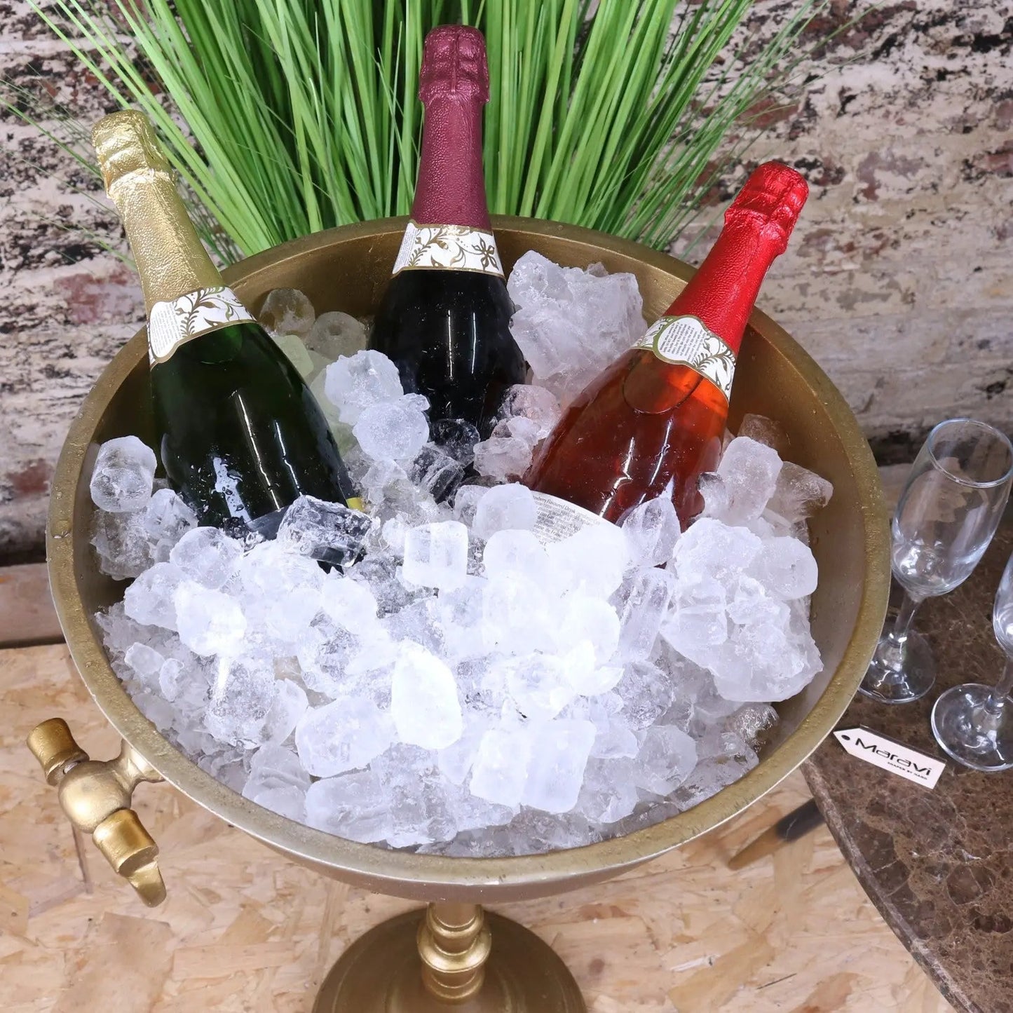 Tumbani Floor Standing Gold Champagne Ice Bucket Tub