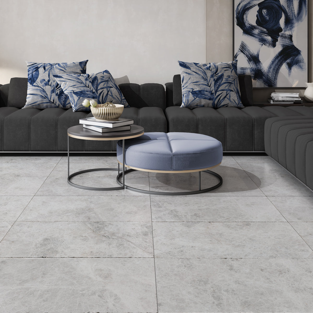Tundra Gray Tumbled Marble Floor Wall Tile – 406 × 610 × 12 mm