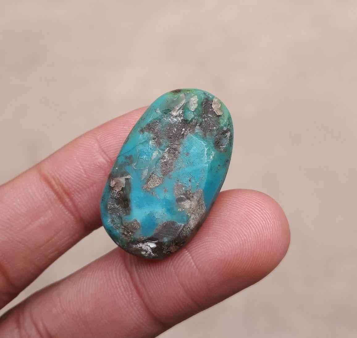 Natural Turquoise with Pyrite - Blue Matrix Turquoise - Shajri Feroza- 35ct-30x18mm