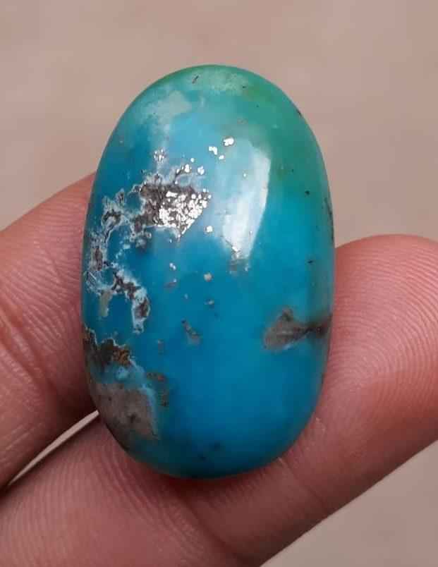 Natural Turquoise with Pyrite - Blue Matrix Turquoise - Shajri Feroza- 35ct-30x18mm