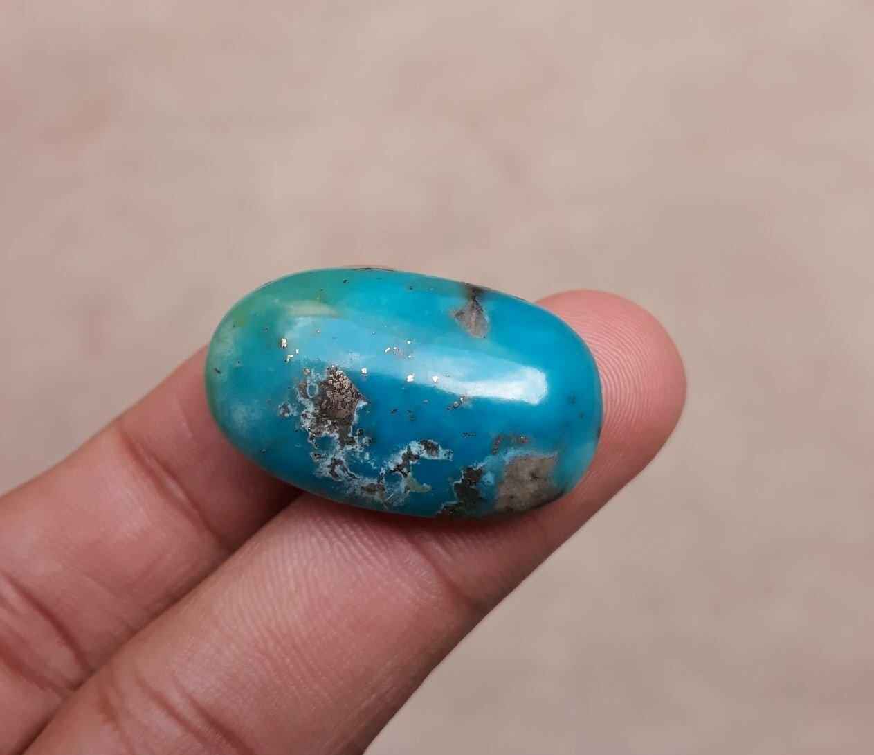 Natural Turquoise with Pyrite - Blue Matrix Turquoise - Shajri Feroza- 35ct-30x18mm