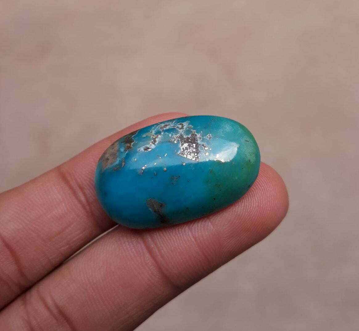 Natural Turquoise with Pyrite - Blue Matrix Turquoise - Shajri Feroza- 35ct-30x18mm