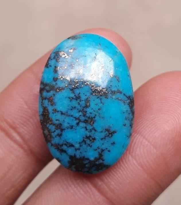 Natural Turquoise with Pyrite - Blue Matrix Turquoise - Shajri Feroza- 29ct-24x16mm