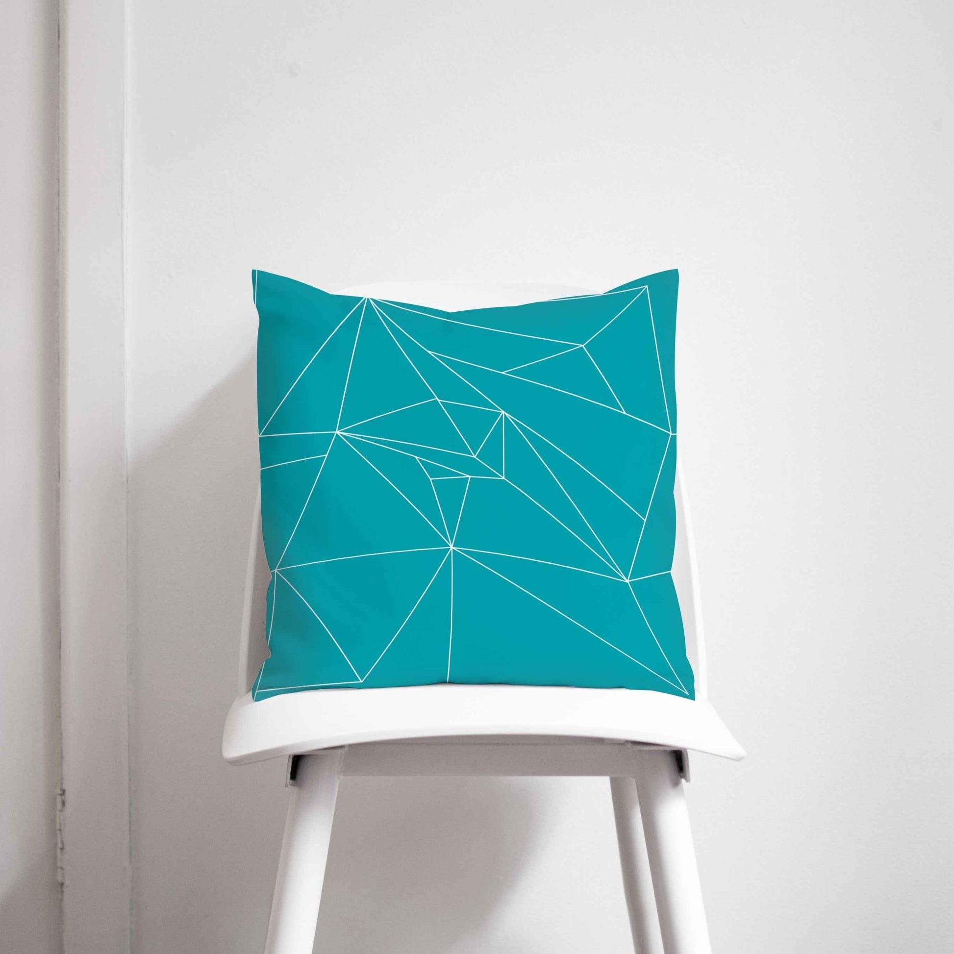 Turquoise Cushion with a White Geometric Design, Throw Pillow