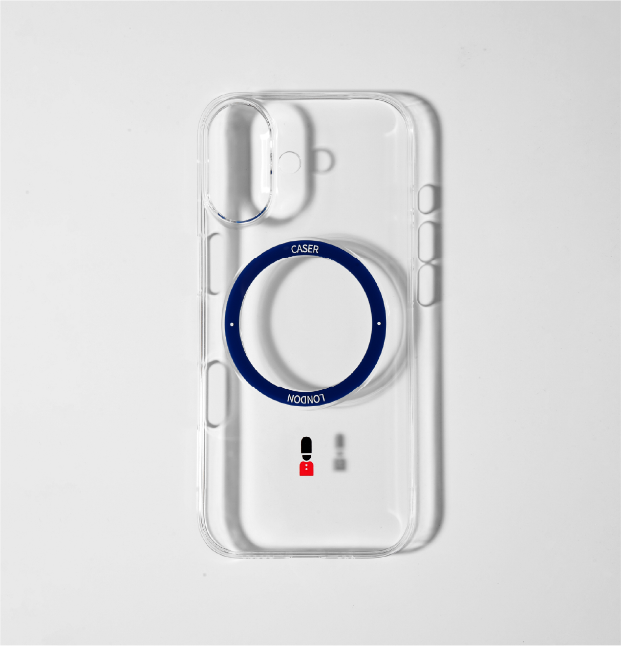 Slim Clear iPhone 17 Pro Max Case with Royal Blue MagSafe Ring - King's Guard | The Iconic Slim