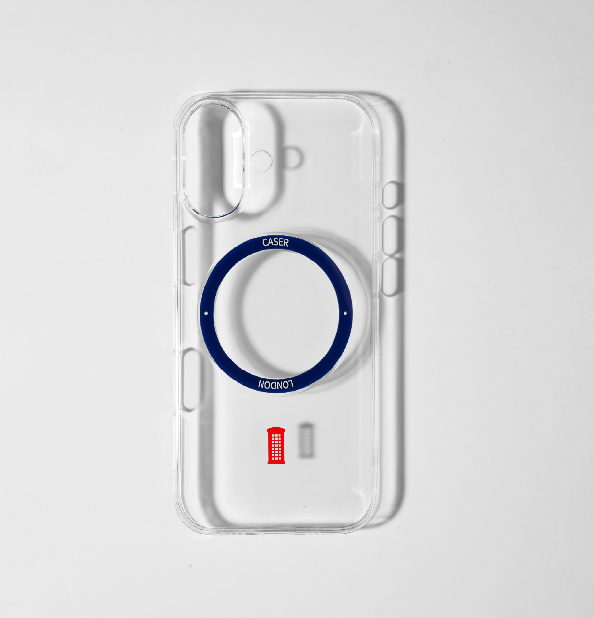 Slim Clear iPhone 17 Pro Max Case with Royal Blue MagSafe Ring - Telephone Box | The Iconic Slim