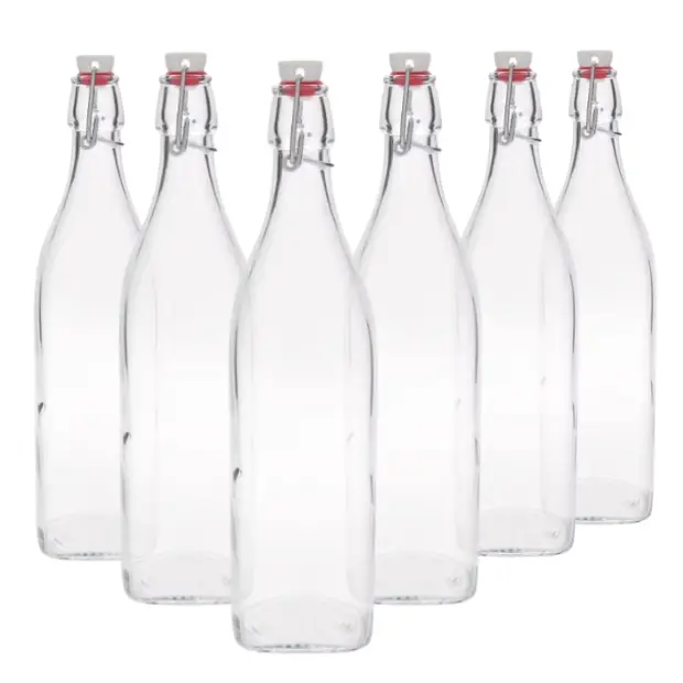 Bormioli Rocco Square Swing Top Bottle - 1 Litre - Set of 6