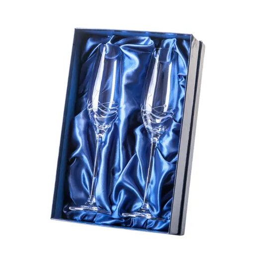 Diamante Champagne Flutes with Elegance Spiral Cutting - Pair in Gift Box