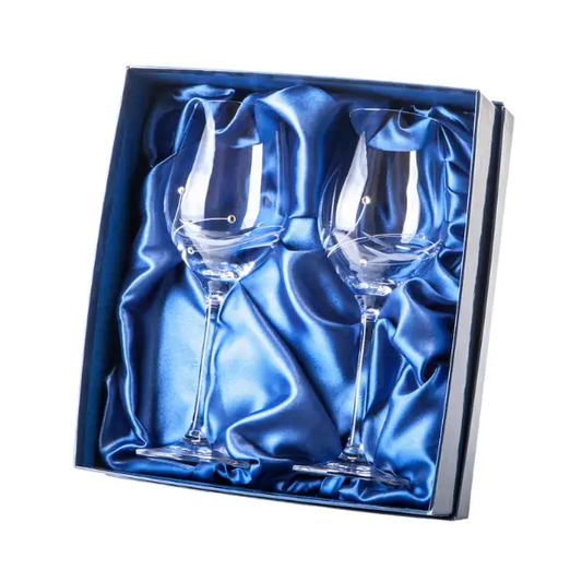 Diamante Wine Glasses with Elegance Spiral Cut - Pair in Gift Box