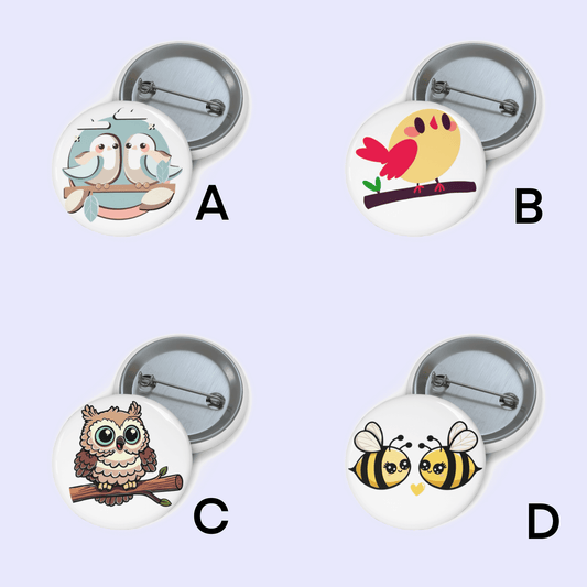 Adorable Pin Badge Bundle – Bluebird, Owl & Bee