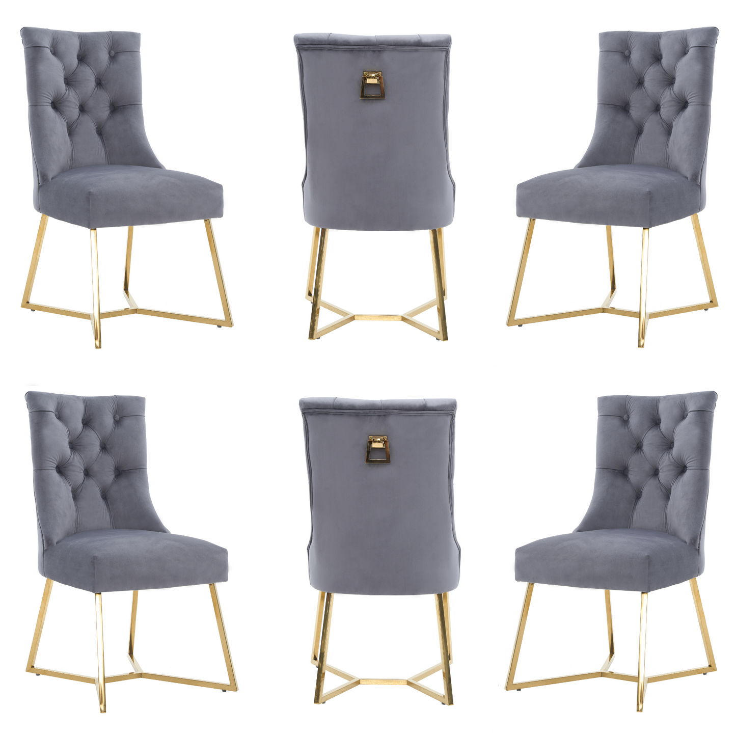 Ambra Velvet Dining Chair – Tufted Luxury Accent with Gold Legs & Ring Pull
