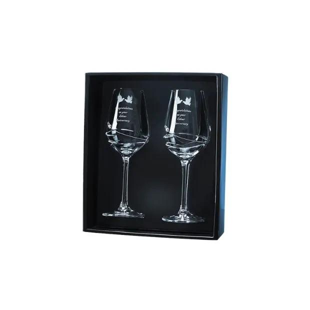 Diamante Wine Glasses with Spiral Cut - Pair in Gift Box