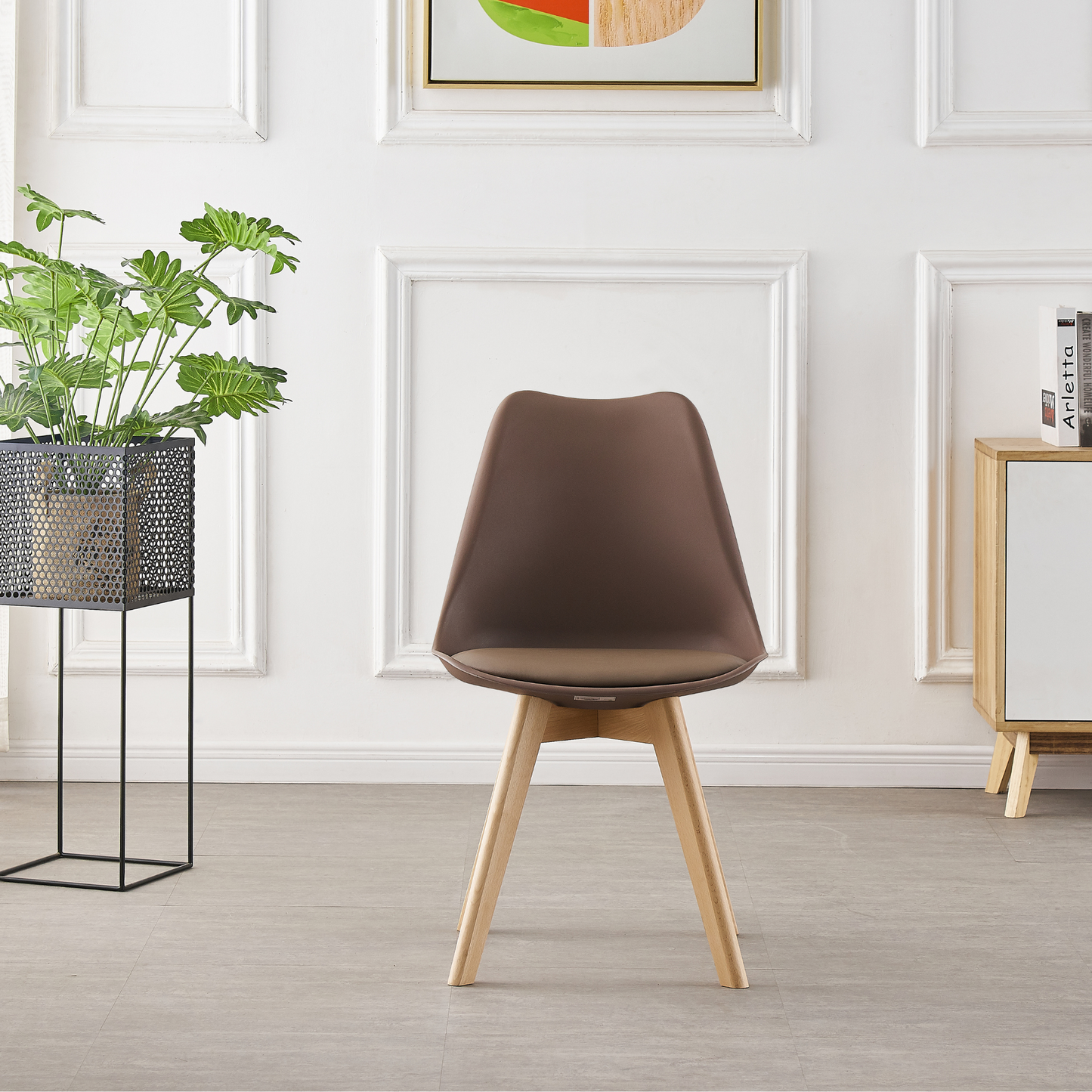 5PCs Dining Set - a White Halo Dining Table & Set of 4 Lorenzo Tulip Dining Chairs with Padded Seat