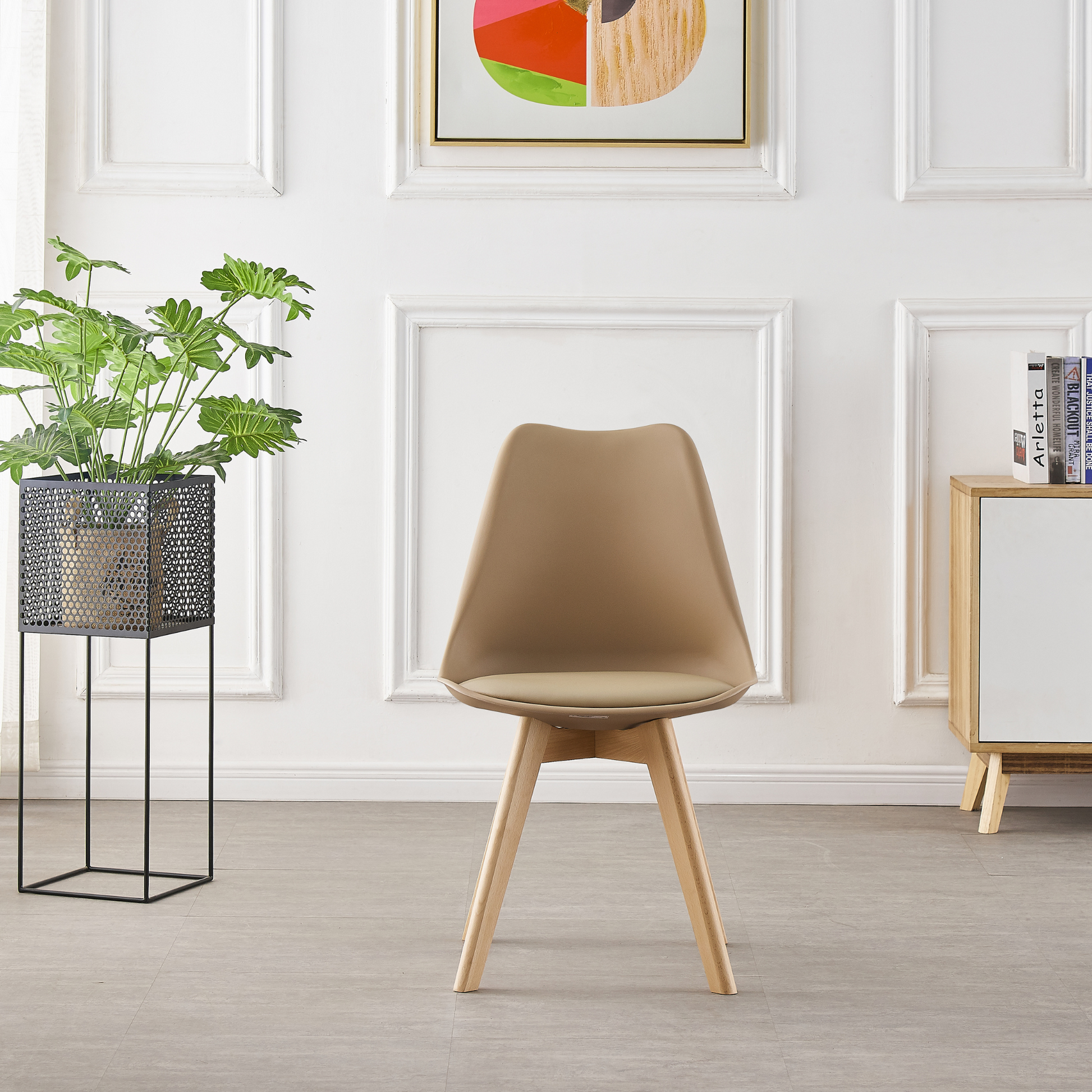 5PCs Dining Set - a White Halo Dining Table & Set of 4 Lorenzo Tulip Dining Chairs with Padded Seat