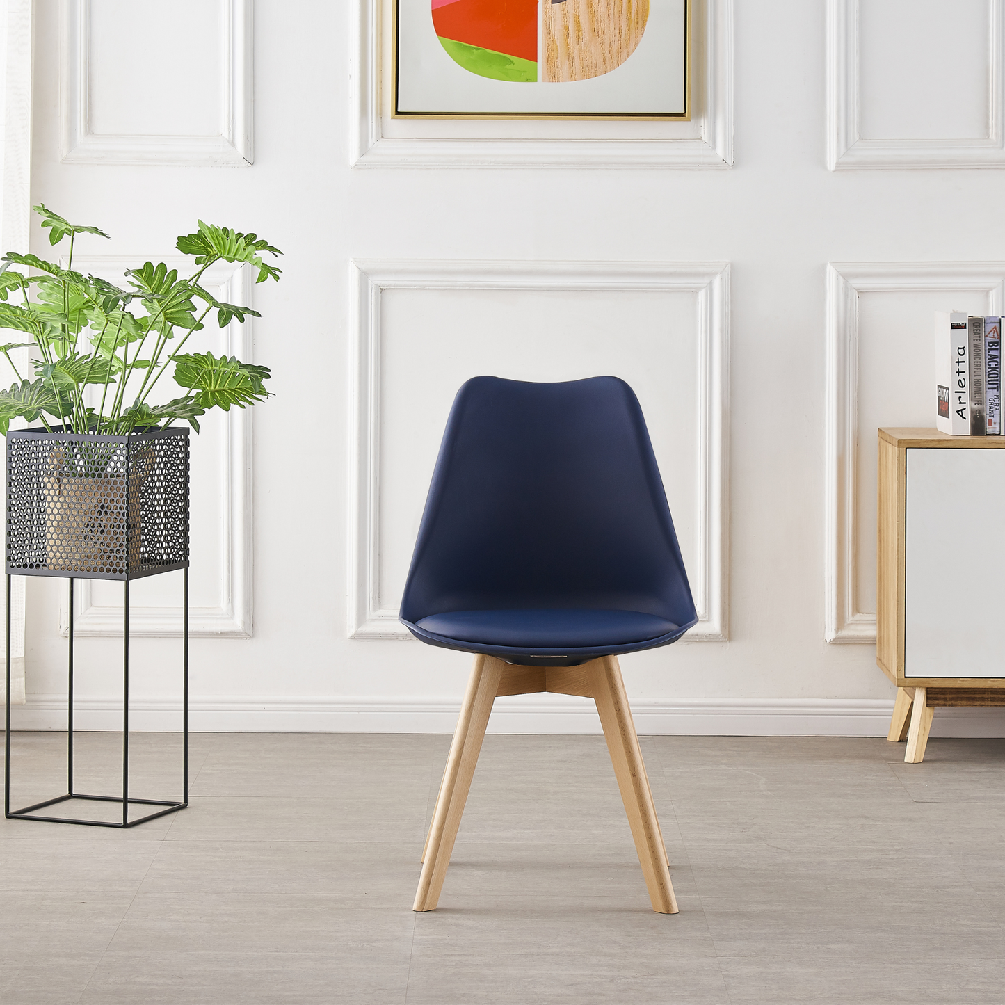 5PCs Dining Set - a White Halo Dining Table & Set of 4 Lorenzo Tulip Dining Chairs with Padded Seat