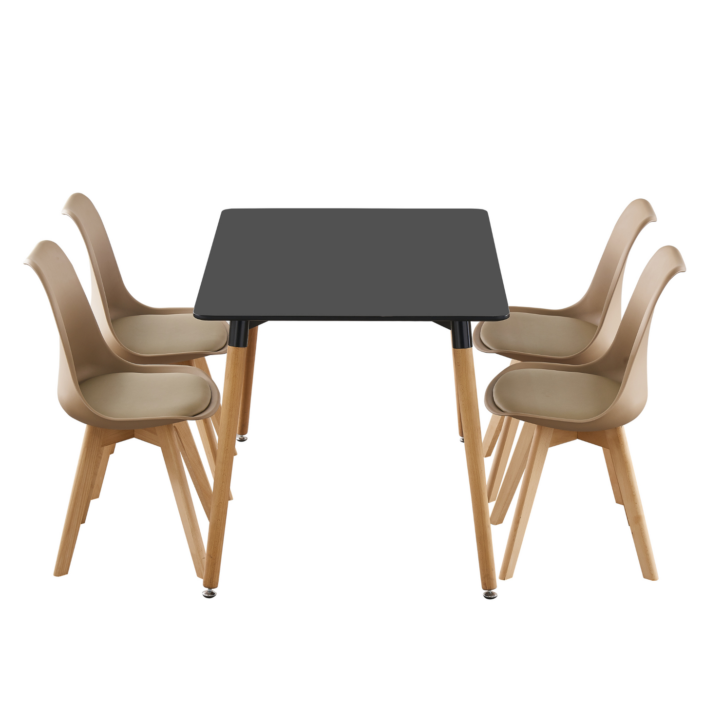 5PCs Dining Set - a Black Halo Dining Table & Set of 4 Lorenzo Tulip chairs with Padded Seat