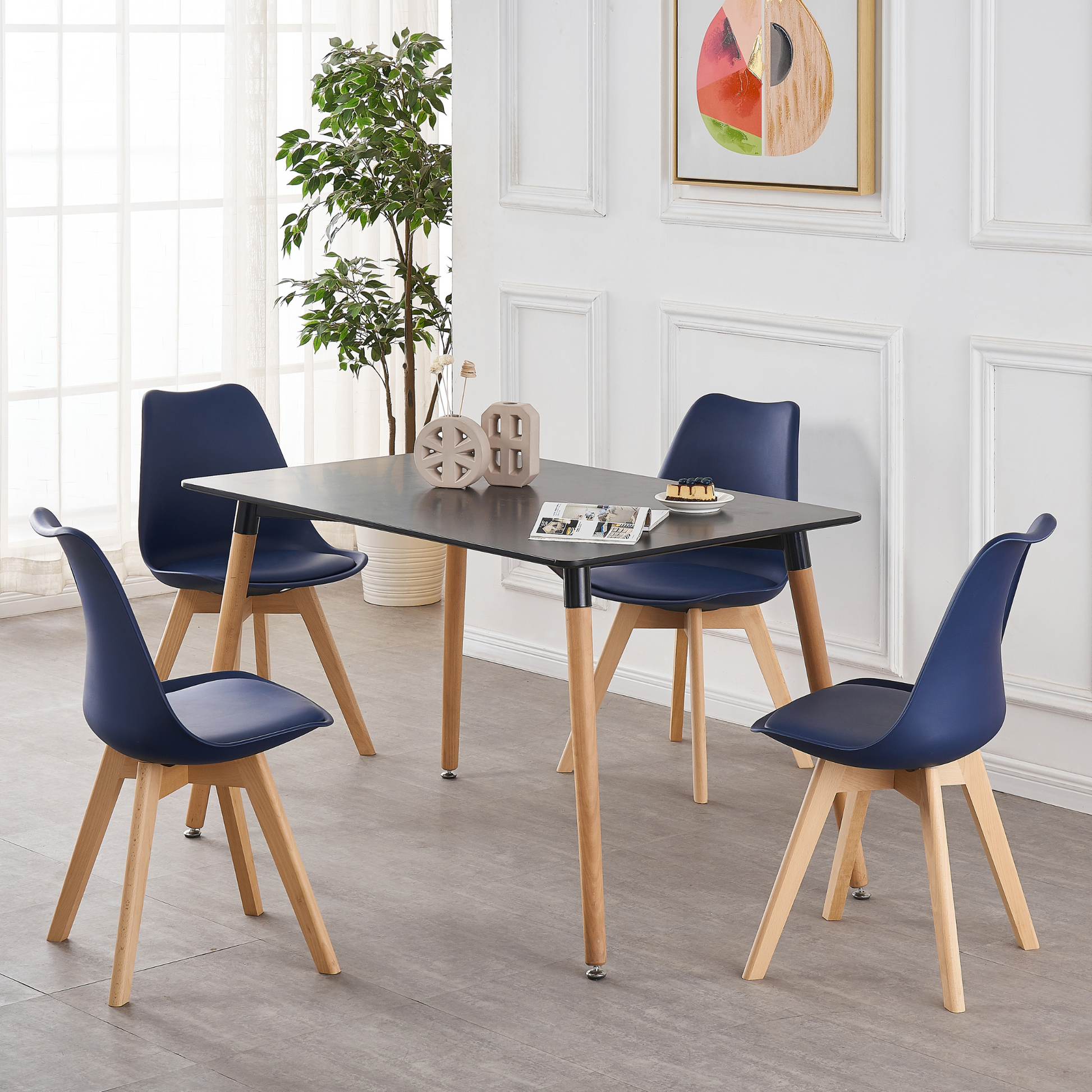 5PCs Dining Set - a Black Halo Dining Table & Set of 4 Lorenzo Tulip chairs with Padded Seat