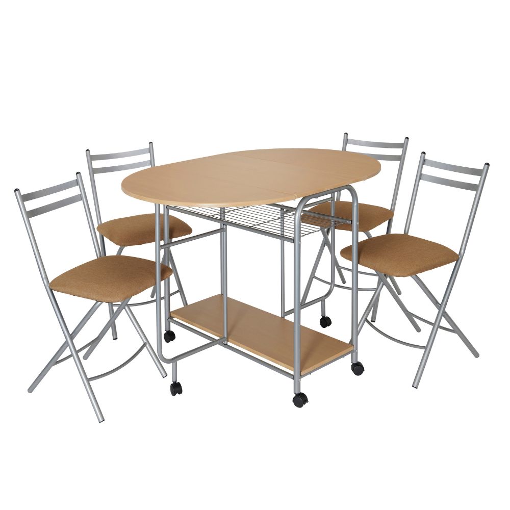 Stowaway Folding 4-Seater Dining Set with Drop-Leaf Table – Space-Saving Design