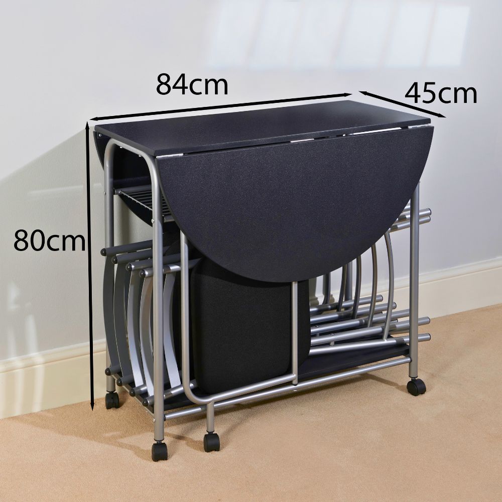 Stowaway Folding 4-Seater Dining Set with Drop-Leaf Table – Space-Saving Design