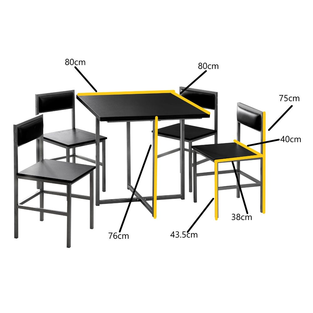 Space-Saving 4-Seater Compact Dining Set with Cushioned Chairs