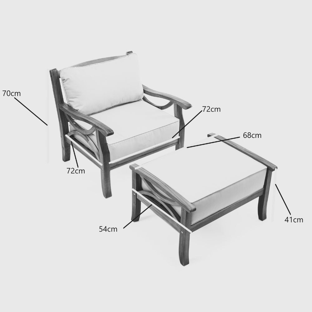 Sorrento Hardwood Armchair with Footstool in Natural or Light Grey