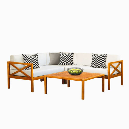 Kemberton Outdoor Wooden Corner Sofa Set – Sustainable Acacia Wood