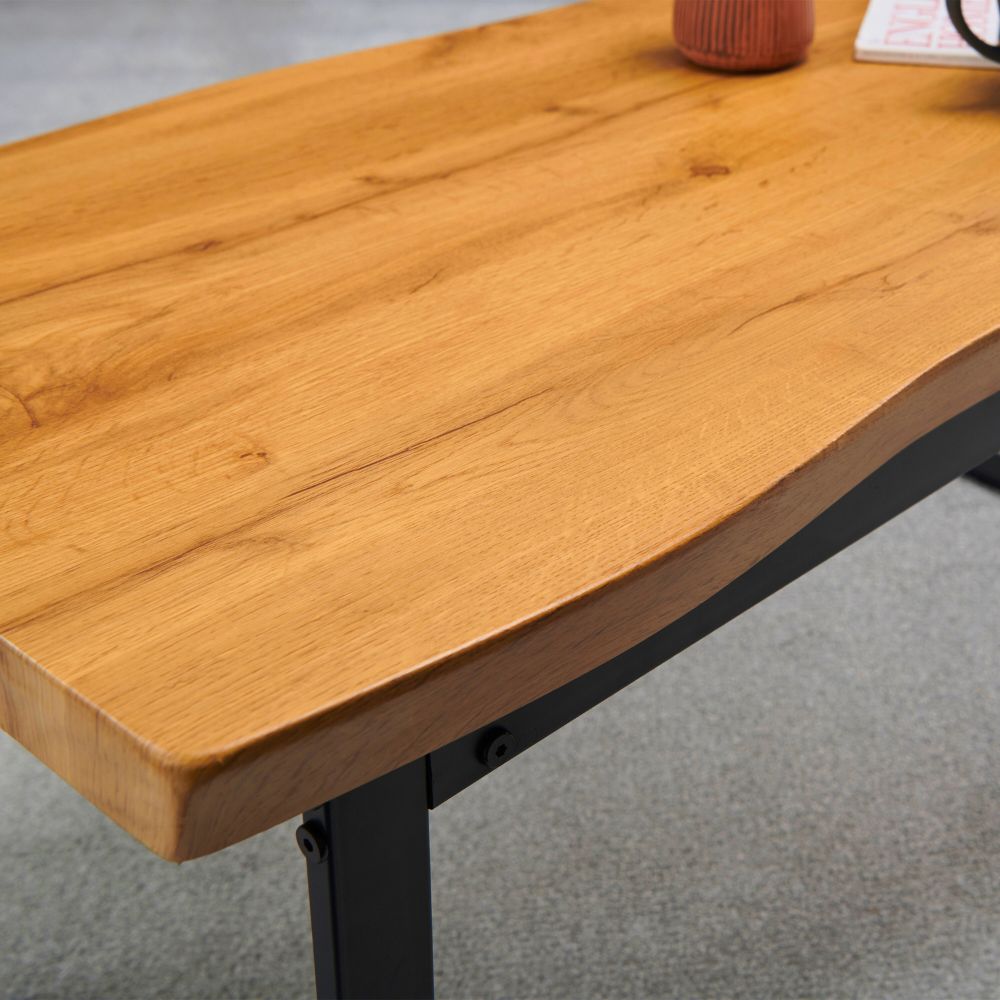 Greenhurst Live Edge Coffee Table – Oak Effect with Steel Frame, 100cm