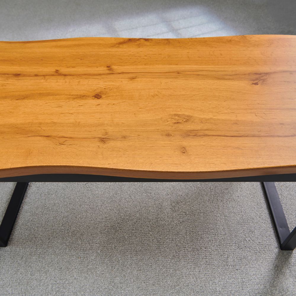 Greenhurst Live Edge Coffee Table – Oak Effect with Steel Frame, 100cm
