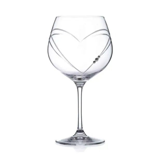 Diamante Gin Glass with Heart Shaped Cutting - 610ml - In Gift Box