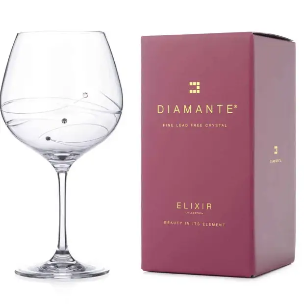 Diamante Gin Glass with Spiral Design Cutting - 610ml - In Gift Box