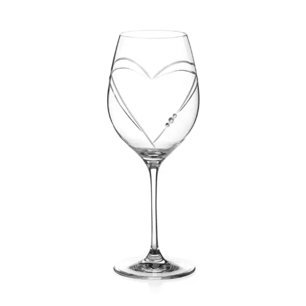 Diamante Wine Glass with Heart Shaped Cutting - In Gift Box