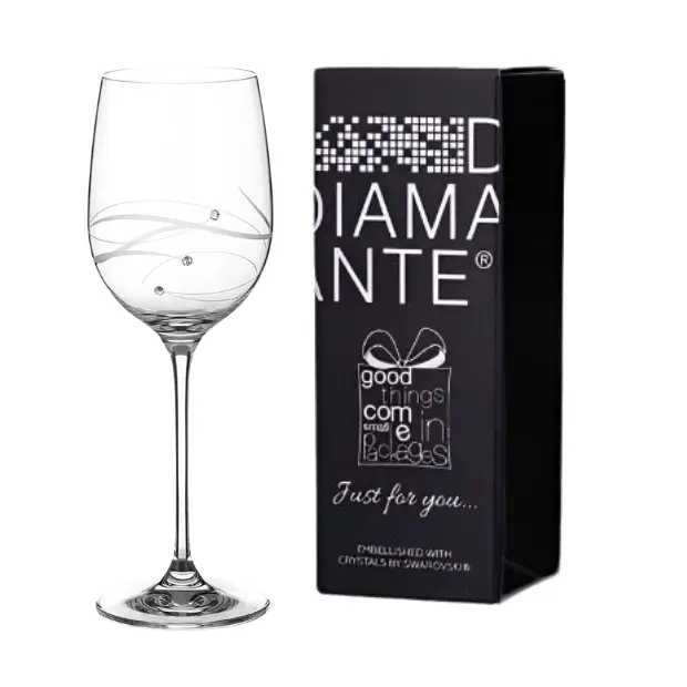 Diamante Wine Glass with Spiral Design Cutting - In Gift Box