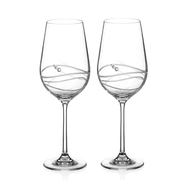 Diamante Wine Glasses with Spiral Cut - Pair in Gift Box