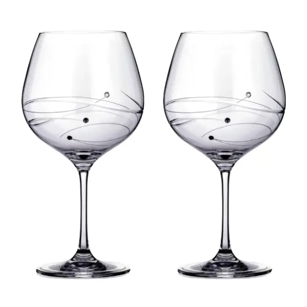 Diamante Gin Glasses with Spiral Design Cutting - Pair in Gift Box