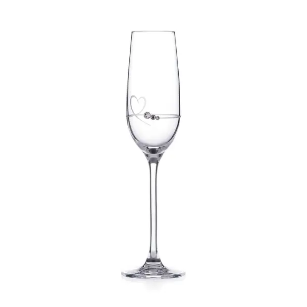 Diamante Petit Champagne Flute with Heart Design - In Gift Box