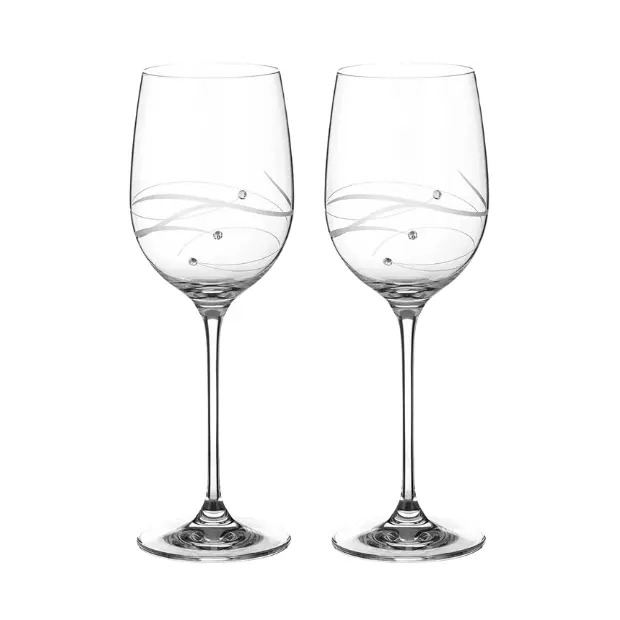 Diamante Wine Glasses with Spiral Design Cut - Pair in Gift Box