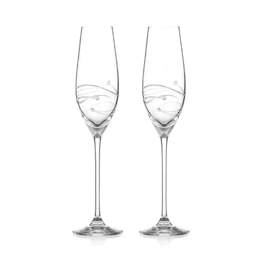 Diamante Champagne Flutes with Spiral Design Cutting - Pair in Gift Box